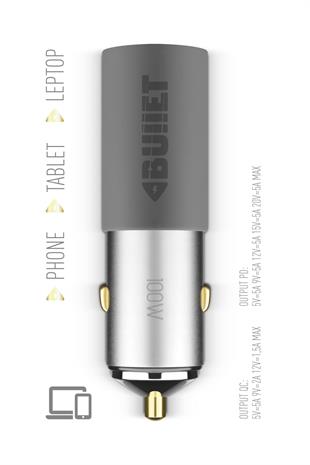 Powerway Bullet 100W Araç Çakmaklık Şarj Cihazı Type-C ve Usb Çıkışlı Profesyonel Turbo Hızlı Şarj