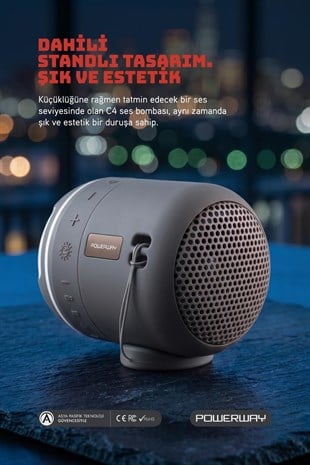 Powerway C4 Gümüş Bluetooth Hoparlör Sese Duyarlı Led Işık