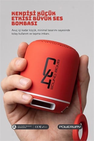 Powerway C4 Kırmızı Bluetooth Hoparlör Sese Duyarlı Led Işık