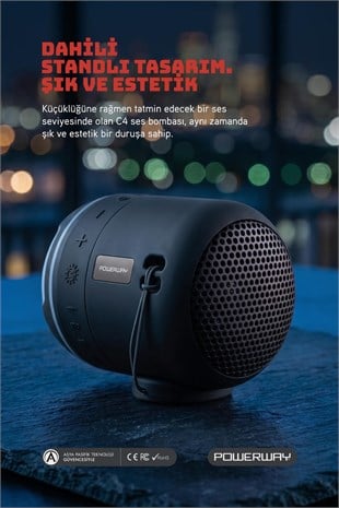 Powerway C4 Siyah Bluetooth Hoparlör Sese Duyarlı Led Işık