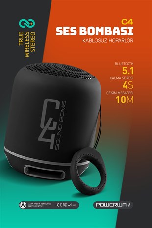 Powerway C4 Siyah Bluetooth Hoparlör Sese Duyarlı Led Işık