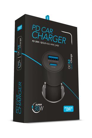 Powerway CC34 Araç İçi Çakmaklık Hızlı Şarj Cihazı 30W PD QC 3.0 Type-C - Usb