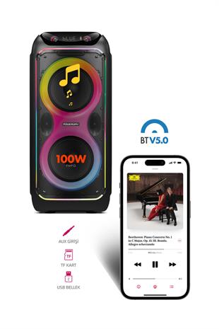 Powerway CIO 100W Hoparlör Gitar Saz Girişli Karaoke Parti Ses Sistemi 80 CM Dijital Ekran +Bass Pro