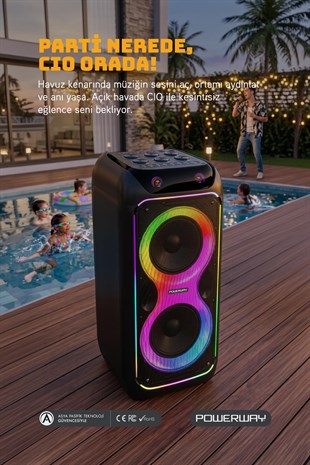 Powerway CIO 100W Hoparlör Gitar Saz Girişli Karaoke Parti Ses Sistemi 80 CM Dijital Ekran +Bass Pro