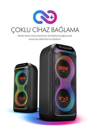 Powerway CIO 100W Hoparlör Gitar Saz Girişli Karaoke Parti Ses Sistemi 80 CM Dijital Ekran +Bass Pro