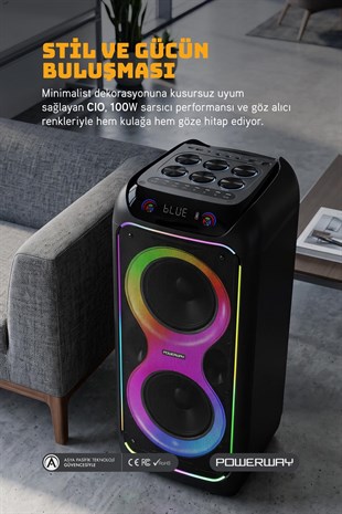 Powerway CIO 100W Hoparlör Gitar Saz Girişli Karaoke Parti Ses Sistemi 80 CM Dijital Ekran +Bass Pro