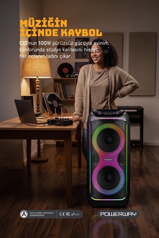 Powerway CIO 100W Hoparlör Gitar Saz Girişli Karaoke Parti Ses Sistemi 80 CM Dijital Ekran +Bass Pro