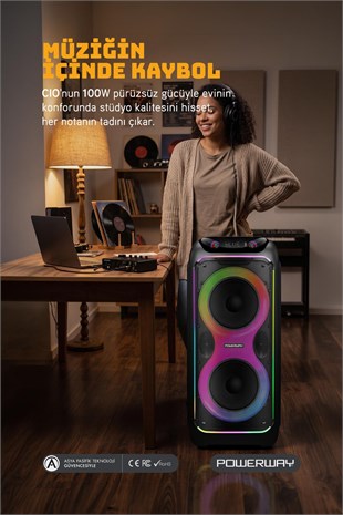 Powerway CIO 100W Hoparlör Gitar Saz Girişli Karaoke Parti Ses Sistemi 80 CM Dijital Ekran +Bass Pro