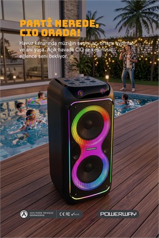 Powerway CIO 100W Hoparlör Gitar Saz Girişli Karaoke Parti Ses Sistemi 80 CM Dijital Ekran +Bass Pro