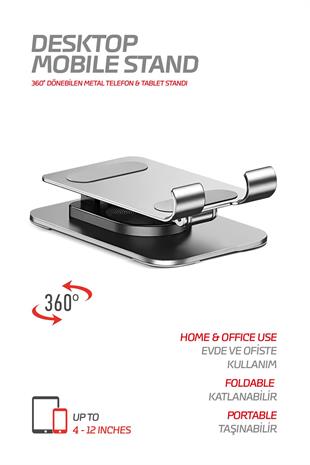 Powerway DMS33 Kaliteli Metal 360 Dönebilen Ayarlanabilir Tablet Ve Telefon Tutucu Masa Üstü Standı