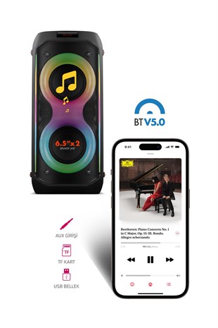 Powerway DUO XL Taşınabilir Mikrofonlu 20x2 W Karaoke Ses Kayıt Bluetooth Hoparlör Led Işıklı