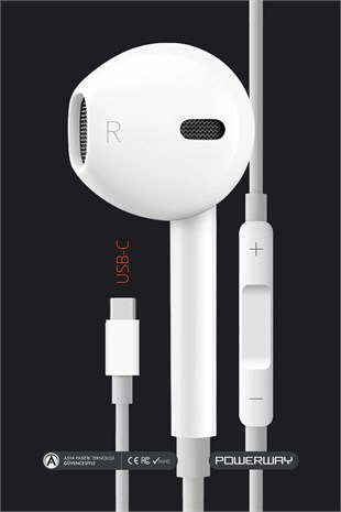Powerway EardPod iPhone 15 Type-C Kulaklık Usb-C Tüm Cihazlar İle Uyumlu