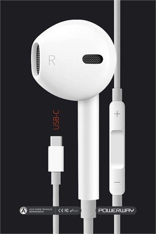 Powerway EardPod iPhone 15 Type-C Kulaklık Usb-C Tüm Cihazlar İle Uyumlu
