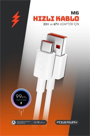 Powerway M6 Type-C to Usb-A PD 67W 6A Şarj Ve Veri Aktarım Kablosu