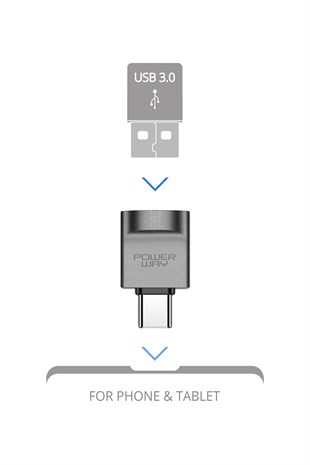 Powerway Mini Type-C Otg to Usb 3.0 Yüksek Hızlı Otg Çevirici Dönüştürücü Adaptör