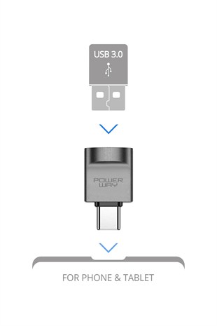 Powerway Mini Type-C Otg to Usb 3.0 Yüksek Hızlı Otg Çevirici Dönüştürücü Adaptör