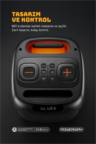 Powerway MIO Taşınabilir Mikrofonlu 40 W Parti Karaoke Kumandalı Bluetooth Hoparlör Led Işıklı