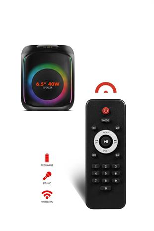 Powerway MIO Taşınabilir Mikrofonlu 40 W Parti Karaoke Kumandalı Bluetooth Hoparlör Led Işıklı