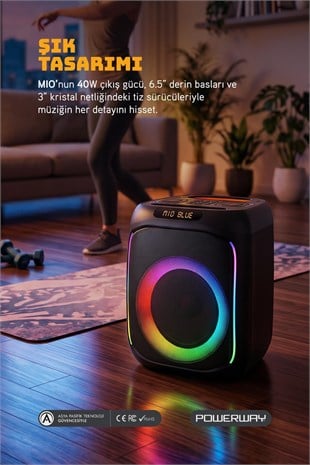 Powerway MIO Taşınabilir Mikrofonlu 40 W Parti Karaoke Kumandalı Bluetooth Hoparlör Led Işıklı