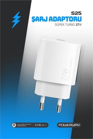 Powerway PD 27W Type-C QC 3.0 Süper Hızlı Şarj Aleti S25 Adaptör