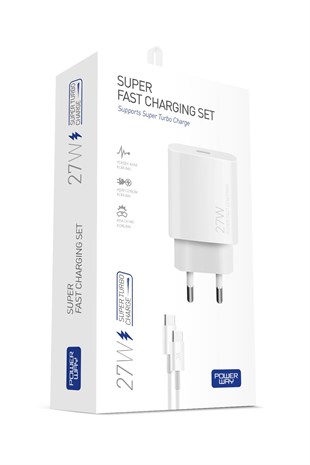 Powerway PD 27W Type-C QC 3.0 Süper Hızlı Şarj Aleti Seti S25S Adaptör ve Kablo