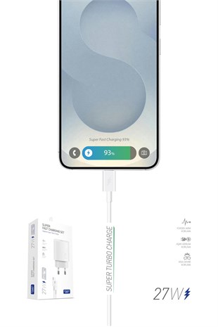 Powerway PD 27W Type-C QC 3.0 Süper Hızlı Şarj Aleti Seti S25S Adaptör ve Kablo