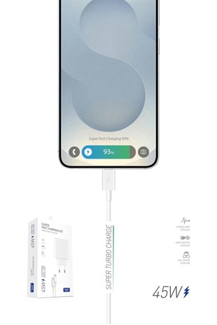 Powerway PD 45W Type-C QC 3.0 Süper Hızlı Şarj Aleti Seti S45S Adaptör ve Kablo