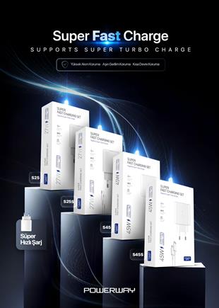 Powerway PD 45W Type-C QC 3.0 Süper Hızlı Şarj Aleti Seti S45S Adaptör ve Kablo