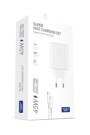 Powerway PD 45W Type-C QC 3.0 Süper Hızlı Şarj Aleti Seti S45S Adaptör ve Kablo