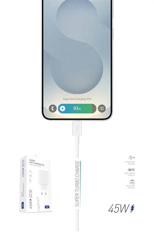 Powerway PD 45W Type-C QC 3.0 Süper Hızlı Şarj Aleti Seti S45S Adaptör ve Kablo
