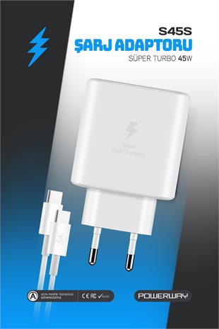 Powerway PD 45W Type-C QC 3.0 Süper Hızlı Şarj Aleti Seti S45S Adaptör ve Kablo