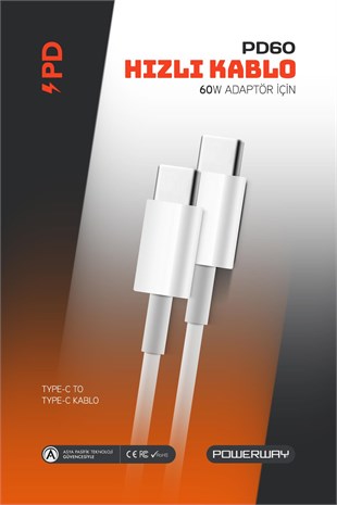Powerway PD60 Type-C PD 60W Süper Hızlı Şarj Ve Veri Aktarım Kablosu