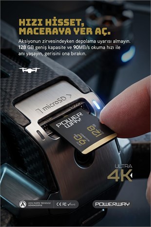 Powerway Premium 128 GB SDXC UHS Class 4K Ultra Hızlı Hafıza Kartı + Adaptör