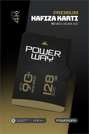 Powerway Premium 128 GB SDXC UHS Class 4K Ultra Hızlı Hafıza Kartı + Adaptör