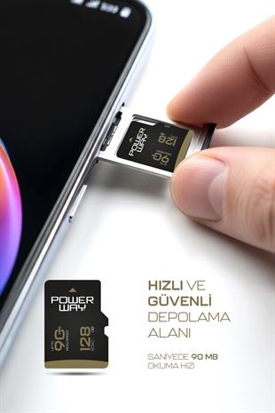 Powerway Premium 128 GB SDXC UHS Class 4K Ultra Hızlı Hafıza Kartı + Adaptör