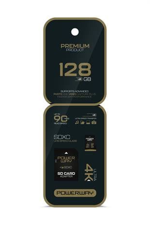 Powerway Premium 128 GB SDXC UHS Class 4K Ultra Hızlı Hafıza Kartı + Adaptör