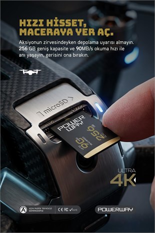 Powerway Premium 256GB SDXC UHS Class 4K Ultra Hızlı Hafıza Kartı + Adaptör
