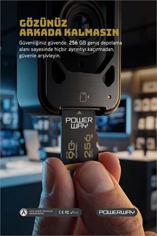 Powerway Premium 256GB SDXC UHS Class 4K Ultra Hızlı Hafıza Kartı + Adaptör
