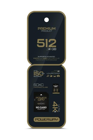 Powerway Premium 512 GB SDXC UHS Class 4K Ultra Hızlı Hafıza Kartı + Adaptör