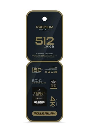Powerway Premium 512 GB SDXC UHS Class 4K Ultra Hızlı Hafıza Kartı + Adaptör