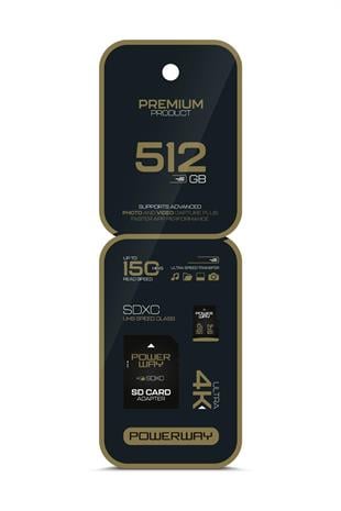 Powerway Premium 512 GB SDXC UHS Class 4K Ultra Hızlı Hafıza Kartı + Adaptör