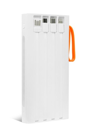 Powerway QC10 Beyaz 10.000 Mah PD 22.5W Dahili Kablolu Hızlı Şarj Led Işıklı Powerbank