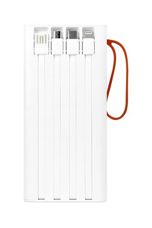 Powerway QC20 Beyaz 20.000 Mah PD 22.5W Dahili Kablolu Hızlı Şarj Led Işıklı Powerbank