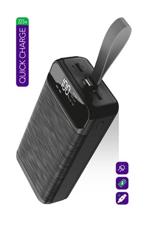 Powerway QC30 Siyah 30.000 Mah PD 22.5W Hızlı Şarj Led Işıklı Powerbank