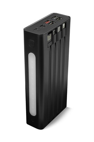 Powerway QC30S Siyah 30.000 Mah PD 22.5W Dahili Kablolu Hızlı Şarj Led Işıklı Powerbank