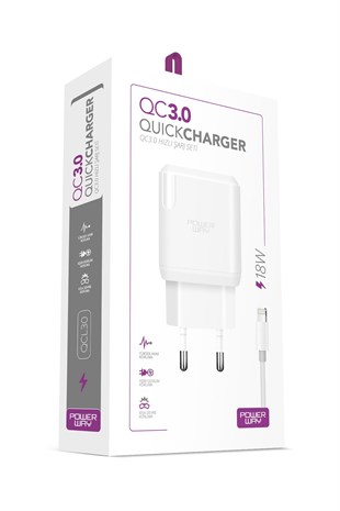 Powerway QCL30 Iphone 18W Hızlı Şarj Lightning Şarj Cihazı (Kablo Dahil)