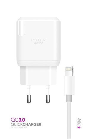 Powerway QCL30 Iphone 18W Hızlı Şarj Lightning Şarj Cihazı (Kablo Dahil)