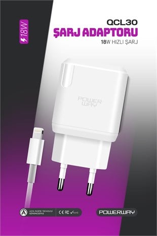 Powerway QCL30 Iphone 18W Hızlı Şarj Lightning Şarj Cihazı (Kablo Dahil)