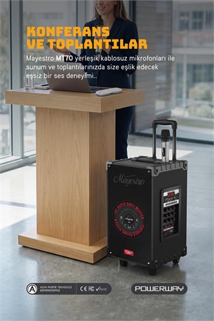 Powerway Şarjlı Çift Mikrofonlu Hoparlör Karaoke Sistemi Taşınabilir Amfi MT70 Bluetooth Hoparlör
