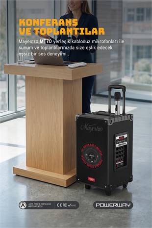 Powerway Şarjlı Çift Mikrofonlu Hoparlör Karaoke Sistemi Taşınabilir Amfi MT70 Bluetooth Hoparlör